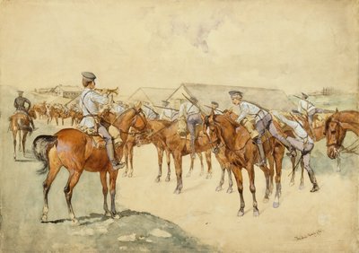 呼唤武器（龙骑兵，登上！）1892-93（纸，水粉，钢笔，墨水，铅笔和身体颜色） 作者 弗雷德里克·雷明顿