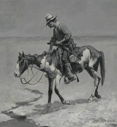 德克萨斯小马，1889年（组成板上的油） 作者 弗雷德里克·雷明顿