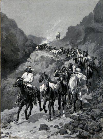 杰罗尼莫和他的乐队从突袭返回墨西哥（布面油画） 作者 弗雷德里克·雷明顿