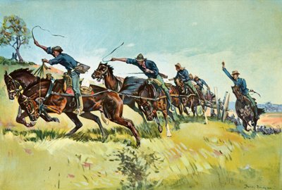 Grimes的电池在El Pozo Hill上升 作者 Frederic Remington