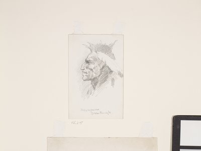 印第安人头像，日期不详（白纸铅笔画） 作者 弗雷德里克·雷明顿