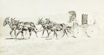 威廉姆森的舞台之一，约1892年（钢笔和画笔，黑色墨水和中国白纸） 作者 弗雷德里克·雷明顿