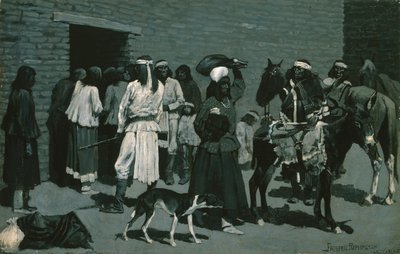 普韦布洛印第安村（San Carlos Agency的牛肉分布）c.1889 作者 弗雷德里克·雷明顿