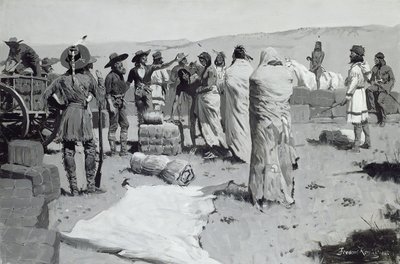 译者在青年时代挥手，约摄于1900年 作者 弗雷德里克·雷明顿