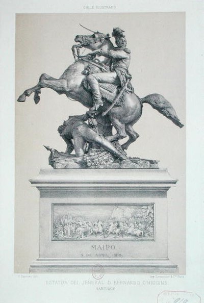 智利圣地亚哥的贝尔纳多-奥希金斯（1776-1842）雕像（石印）。 作者 弗雷德里克·索里厄