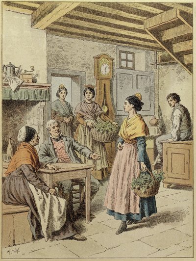 1901年普罗旺斯农舍的内部（彩色雕刻） 作者 弗雷德里克·西奥多·利克斯