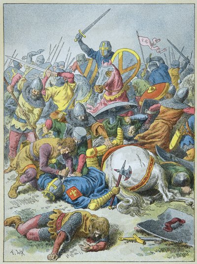 腓力-奥古斯特国王在1214年的布维讷战役中（雕刻）。 作者 弗雷德里克·西奥多·利克斯