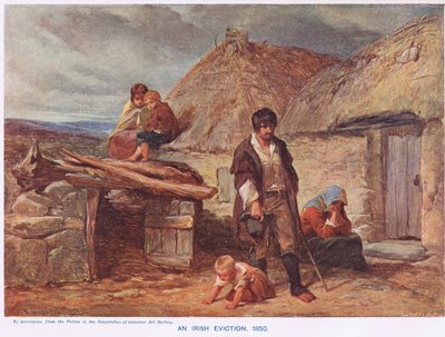 爱尔兰的驱逐》，插图选自卡塞尔的《英格兰历史插图》，约 1910 年出版（彩色石版印刷）。 作者 弗雷德里克（后）古道尔