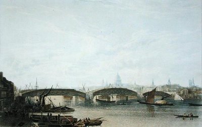 1818年5月出现的南华克桥景观，由W.Bennett根据W.H.Timms的原图雕刻而成。 作者 弗雷德里克·纳什（后）