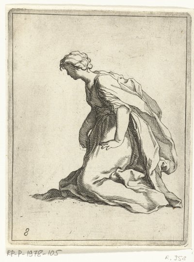 跪着的年轻女子
15 个小型人物（系列名称） 作者 Frederick Bloemaert (可能)