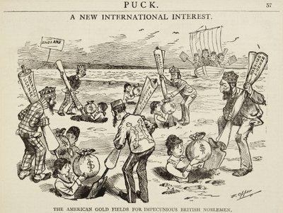 卡通描绘了1880年“英国贵族贵族的美国金田” 作者 弗雷德里克·伯·奥珀