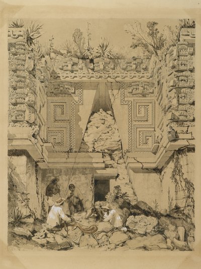 Archway，Casa del Gobernador，Uxmel，Yucatan，1843年（棕褐色墨水和编织纸上的水洗） 作者 弗雷德里克·凯瑟伍德