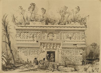 Las Monjas，奇琴伊察，尤卡坦，1843年（在纸上用棕褐色墨水和水洗） 作者 弗雷德里克·凯瑟伍德