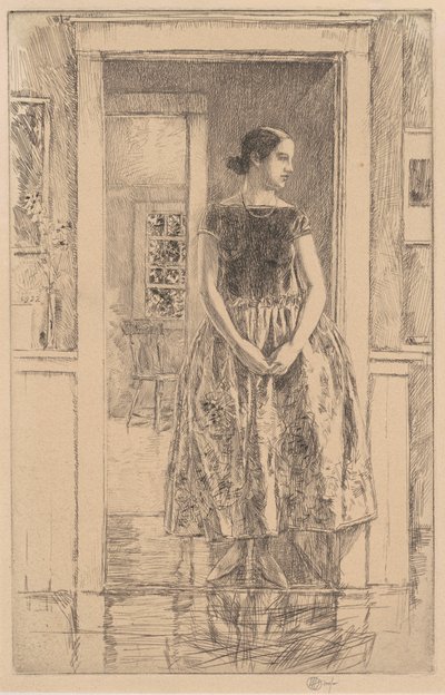 穿着现代礼服的女孩，1922年。 作者 弗雷德里克·柴尔德·哈萨姆