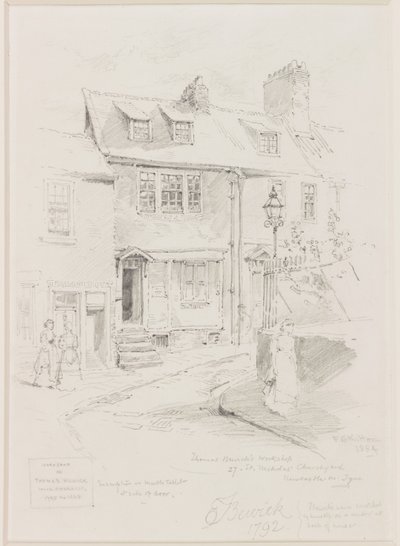 托马斯·贝威克（Thomas Bewick）的工作室，圣尼古拉斯教堂（铅笔） 作者 弗雷德里克·乔治·基顿