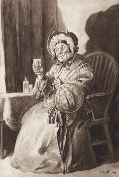 查尔斯-狄更斯《马丁-丘兹威特》中的甘普夫人（凹版画） 作者 弗雷德里克·乔治·莱温
