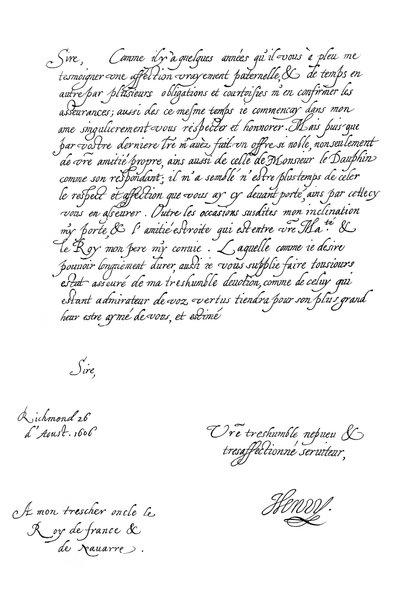 威尔士亲王亨利·弗雷德里克（Henry Frederick）致法国亨利四世国王的信，1606年1865年。 作者 弗雷德里克·乔治·内瑟克里夫特