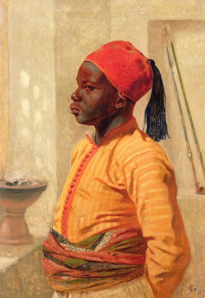 阿拉伯男孩的半身画像 作者 Frederick Goodall