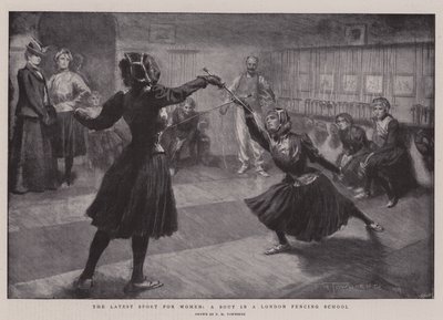 最新的女子运动，伦敦击剑学校的一场比赛 作者 Frederick Henry Townsend