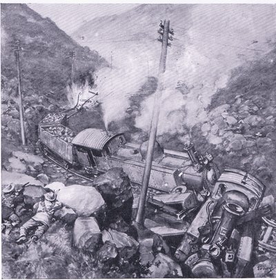 Vlakfontein附近的装甲火车的破坏，比勒陀利亚之后的插图：游击战争，1902年 作者 弗雷德里克·贾德·沃