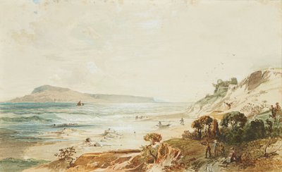 多塞特郡波特兰和Sandsfoot城堡的景色（水彩画） 作者 弗雷德里克·李·布莱德尔
