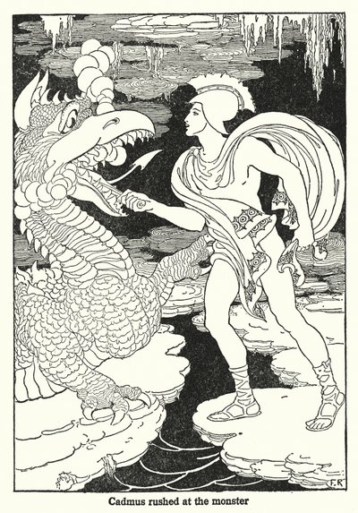 卡德摩斯冲向怪物（石版画） 作者 弗雷德里克·理查森