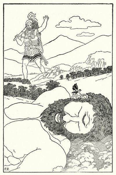 俾格米对着安泰的耳朵大喊，说另一个巨人要来了（litho）。 作者 弗雷德里克·理查森