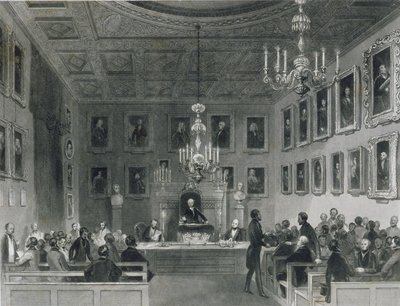 萨默塞特议院内部的看法，显示皇家文物的社会的会议，c.1840 作者 弗雷德里克·威廉·费尔霍尔特