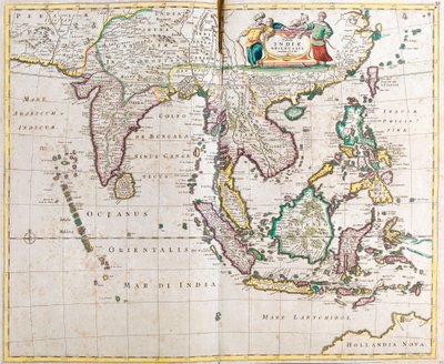 东印度地图（南亚和东南亚：巴基斯坦、印度、尼泊尔、孟加拉国、缅甸、斯里兰卡、泰国、马来西亚、越南、柬埔寨、老挝、菲律宾、新加坡和印度尼西亚）（蚀刻 作者 弗雷德里克·德·威特