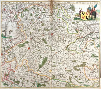 Hainaut 伯爵（Hainau）（比利时）和 Cambresis 的 Eveche（法国）的地图（蚀刻 作者 弗雷德里克·德·威特