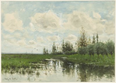有树和草甸的水池 作者 Fredericus Jacobus van Rossum du Chattel