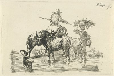 牧羊人和牧羊女蹚过小溪 作者 Nicolaes Pietersz Berchem (可能)