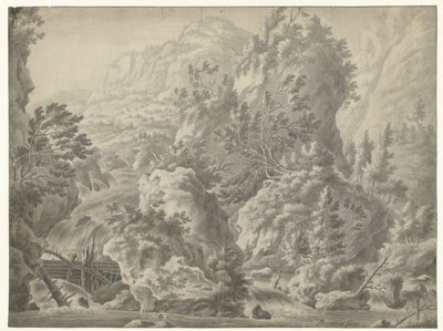 与瀑布的山风景 作者 弗雷德里克·德穆雪龙