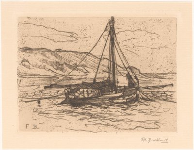 海上的捕虾船 作者 Frederika Henriëtte Broeksmit（艺术家签名）