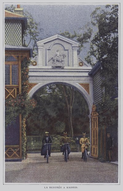 Cyclists returning to the Chateau de Madrid in the Bois de Boulogne, Paris, after a ride (colour photo) 作者 法国摄影师