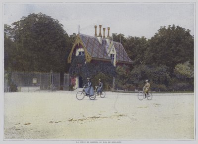 Cyclists riding past the Porte de Madrid in the Bois de Boulogne, Paris (colour photo) 作者 法国摄影师