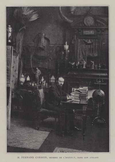 法国画家Fernand Cormon在他的工作室里（彩色平印）。 作者 French Photographer