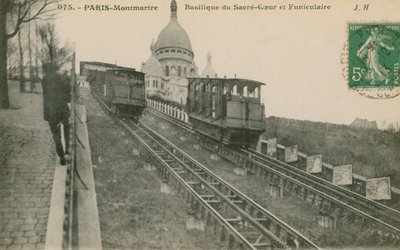 蒙马特的缆车铁路到巴黎圣心大教堂。明信片于1913年寄出。 作者 法国摄影师