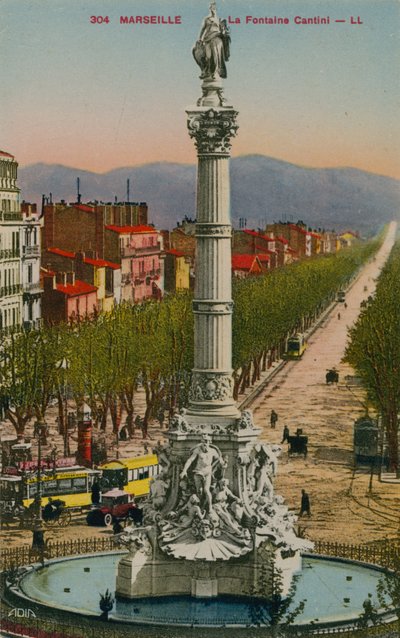 La Fontaine Cantini在马赛。由雕塑家Andre Allar建造。明信片于1913年寄出。 作者 法国摄影师
