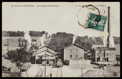 描绘Grosmenil矿山的明信片，整理煤炭，Haute-Loire，c.1900 作者 法国摄影师