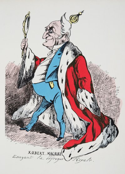 Robert Macaire - 尝试 Royal Defrock，来自第三共和国的历史，Vol。 我，政治史，出版 1933（彩色石版画） 作者 法国摄影师