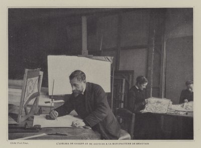 法国 Beauvais Tapestry Manufacture 的追踪和缝纫车间（黑白照片） 作者 法国摄影师