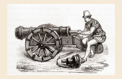 16 世纪装填德国大炮的后膛，来自 Les Merveilles de la Science，出版于 1870 年（雕刻） 作者 法语学校