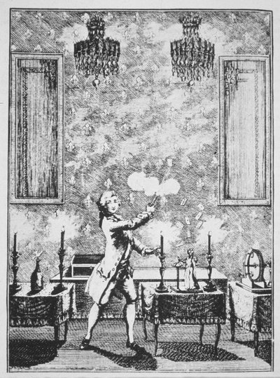 1659年发表的“魔法史”中的一部分，展示了1650年Decremps对La magie Blanche devoilee的谴责 作者 法语学校
