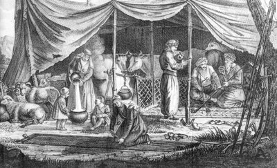 一群库尔德游牧民族，来自Gaspard Drouville的Voyage en Perse，于1825年出版 作者 法语学校