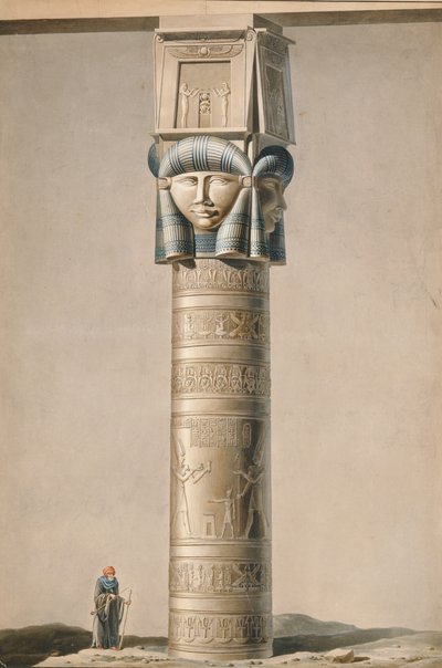 Dendarah的Hathor头柱，插图Edmonde Francois Jomard（1777-1862）的埃及描述1809-22发表（wc在纸面上） 作者 法语学校