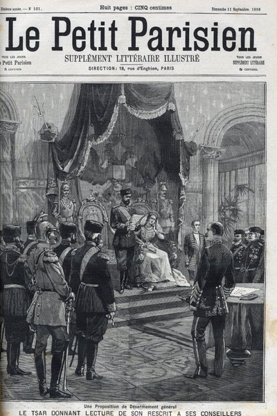 全面裁军的建议（向欧洲列强提出）--沙皇尼古拉二世（1868-1918）向他的顾问们宣读他的手稿。小巴黎人》杂志 作者 法语学校