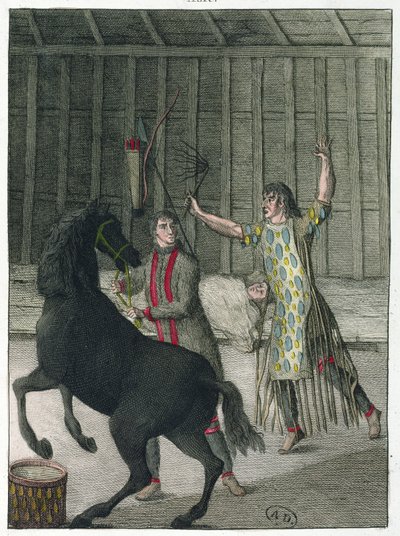 一个萨满放逐一个生病的人的邪恶精神，西伯利亚，c.1811 作者 法语学校