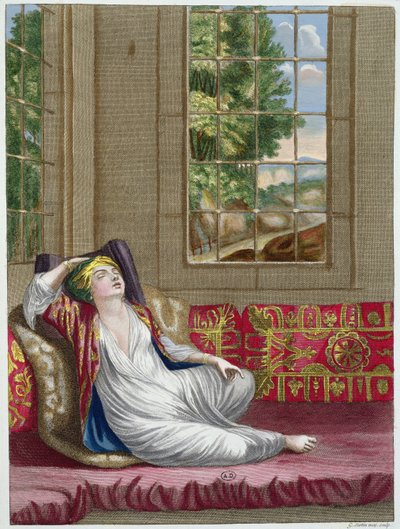 来自Levant服装系列的土耳其女子，由Gerard Jean Baptiste Scotin（1671-1716）1707-08刻。 作者 法语学校