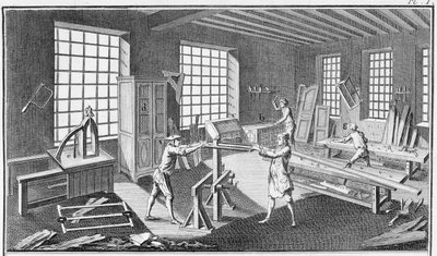 来自Denis Diderot的Encyclopedie des Sciences et Metiers（1713-84）的橱柜制造商研讨会发表于1770年 作者 法语学校
